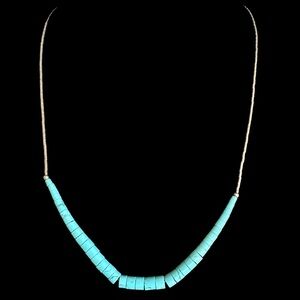 Vintage Heishi Turquoise Bead Estate Jewelry Necklace Sterling Silver